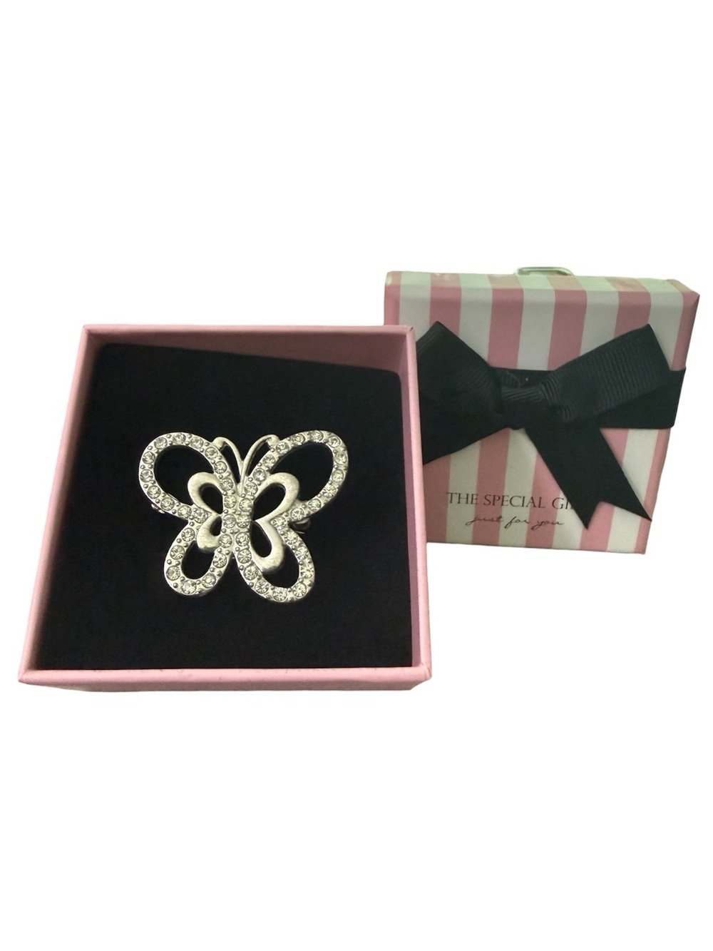 Butterfly Brooch - Silver Rhinestone Accent